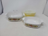 Corning Ware Casserole Dishes, 1 Quart and 2 Quart with Lid and Pyrex Mixing Bowl