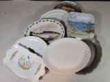 Serving Plates & Platters Including Fish Platter, Pheasant Plate, Pewter Platter, Tin Fluted Pan