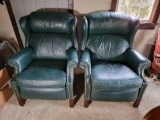 Pair of Green Faux Leather Reclining Wing Back Chairs