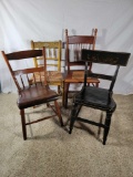 4 Side Chairs- Rush Seat, Cane Seat & 2 Plank Seats