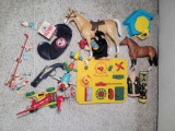 Korner Busy Box, Mickey Mouse Ears, 2 Horse Figures, Kaleidoscope, Santa Figure, 2 Bisque Dolls