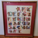 Cross-Stitched Teddy Bear Alphabet in Frame
