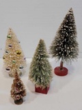 4 Vintage Bottle Brush Trees- White has Ornaments