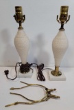 2 Frosted Glass Boudior Lamps with Harps, No Shades