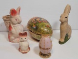 3 Papier Mache Rabbits, Easter Egg and Easter Egg on Stand
