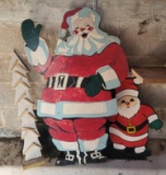 2 Wooden Santa Cut-Out Decorations and Tree Card Holder
