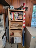 Book Case with Flower Presses, Books, Ultronic Clock, Electronics, American Flag w/ Eagle Finial