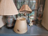 4 Lamps- Ceramic Ginger Jar , 2 Glass Oil Lamps and Ornate Oil Lamp with Putti at Base