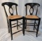 Pair of Matching Counter Height Black Chairs with Mirror Backs and Rush Seats