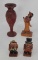 3Carved Wood Figures and Vase- 2 Men in Hats and 1 Woman