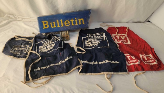 Vintage Bulletin Mailbox, 4 Aprons- 3 Delivery and 1 TV Guide