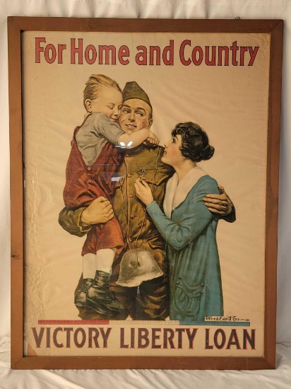 "For Home and Country, VICTORY LIBERTY LOAN" Framed War Poster