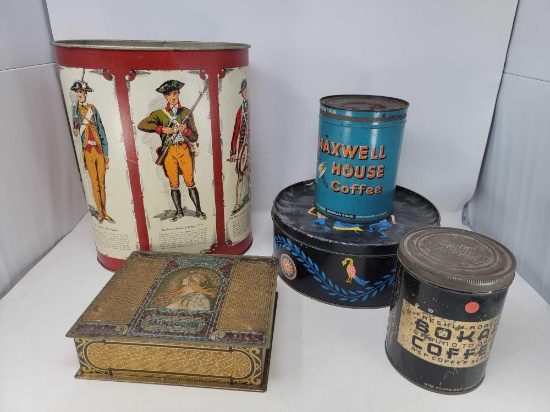 Advertising and Decorative Tins- 2 Are Coffee, Whitmans "Salmagundi" and One Has PA Dutch Motif
