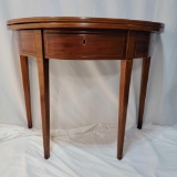 Demilune Hall Table with Line Inlay, Gate Leg and Single Drawer