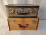 Vintage Vacationer Royal Luggage Suitcase and Gold Striped Suitcase with Initials 