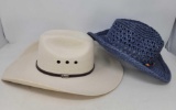 Atwood White Straw Hereford Low Crown & Blue Woven Paper