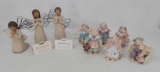 3 Willow Tree Angels and 6 Bunny Figures