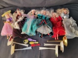 Grouping of Barbie Fashion Dolls in Gowns, with Stands and Other Small Accessories