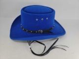 Western Express Blue Felt Hat with Black Buckled Strap, Size 7-1/8