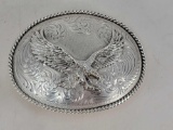 Embossed Silver Buckle with Eagle in Relief by Montana Silversmiths