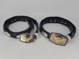 His and Hers Black Belts with Silver-Tone Eagle Buckles