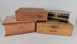 3 Wooden Cigar Boxes and Inlaid Wooden Lacquered Box