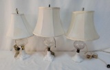 3 Early Milk & Clear Glass Base Lamps with Shades