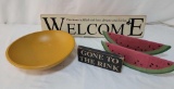 Wooden Signs and Decorations- 2 Watermelon Slices, Bowl, Welcome & Gone to the Rink Signs