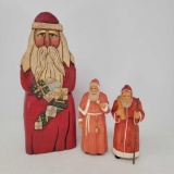 3 Santa Figures- Ceramic and Carved Wood