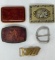 5 Belt Buckles - Brass, Wood, Leather, Gold-Tone
