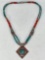 Very Early Silver, Turquoise and Coral Necklace