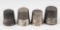 4 Sterling Thimbles - (2)#9, 10, 12 - 0.50 ozt total