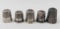 5 Thimbles - Sterling #9, Unmarked (2)#8, and #10 - 0.58 ozt total