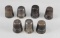 7 Silver/Silver Plated, etc. Thimbles - #8, 9, (2)10, (2)11, and unknown size - 1.05 ozt total