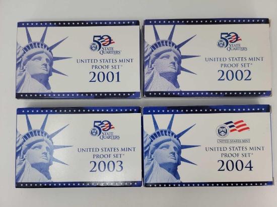 4 U.S. Mint Proof Sets - 2001, 2002, 2003, 2004