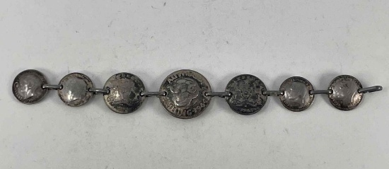 Silver Foreign Coin Bracelet - 6.5" length, 0.60 ozt