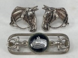 Horse Related Pin and Earrings