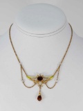 Art Nouveau Gold, enameled and Citrine Necklace