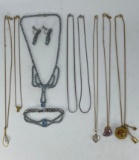 Costume Chains and Pendants along with a Blue Rhinestone Set