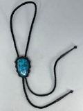 Begay Silver Bolo Tie with Large Turquoise Cabochon, 2.83 ozt total
