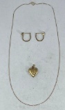 Gold Necklace, Earrings and Heart Locket