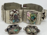 Sterling and Abalone Bracelet and Screw-Back Earrings