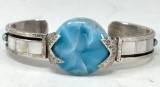 Silver, Larimar, Turquoise and Mother of Pearl Cuff Bracelet