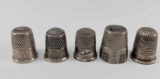 5 Thimbles - 1 Marked COIN #7, 4 Unmarked Silver - (3)#6, 10 - One with a Thread Cutter