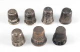 7 Silver/Silver Plated Thimbles - (3)#7, (2)9, #10, and 1 Unknown Size - 1.03 ozt total