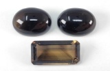 3 Smokey Quartz Unset Stones - Rectangular Step Cut and (2) Oval Cabochons with Faceted Pavilions