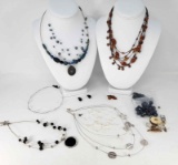 7 Costume Necklaces, Some with Matching Earrings, Loose Beads, etc.