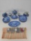 Blue Willow Type Miniature Tea Set and Roll of Miniature Flatware
