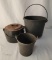 3-Footed Cast Iron Cauldron, Tin Bucket and Cast Iron Pail with Lid