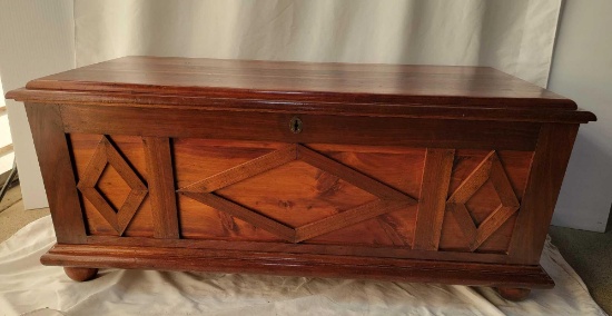 Cedar Blanket Chest with Applied Diamonds and Cannonball Feet